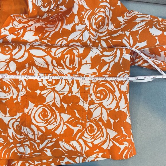 Liz Claiborne Jacket Women's Size 1X Orange/White Rose Swirl Print Short Trench - Picture 10 of 13